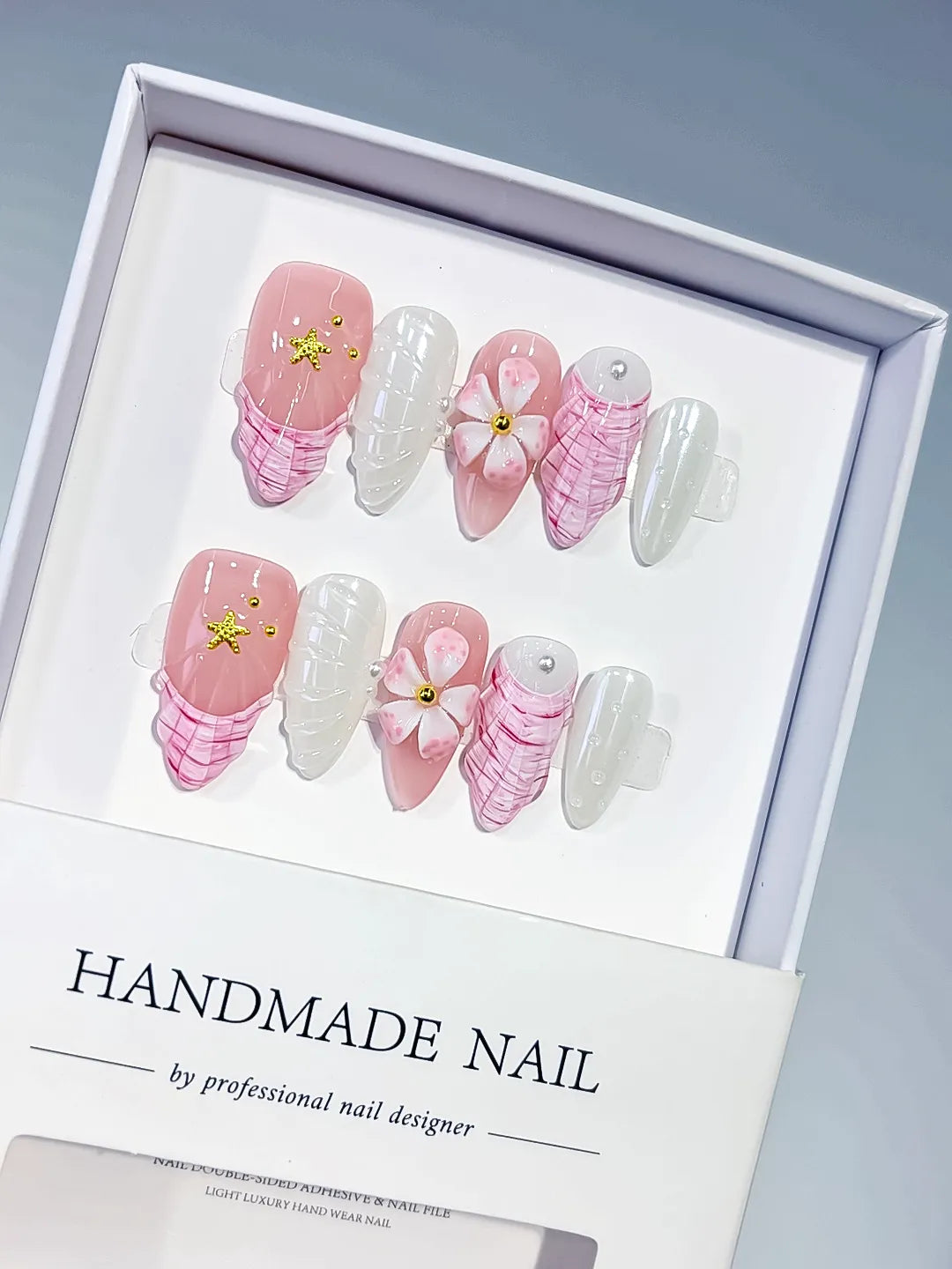 Handmade Press-On Nails — D619 Floral 3D Design