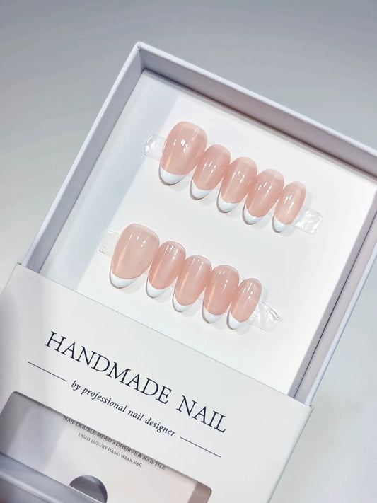 Handmade Press-On Nails — A048 Short Almond Nude French